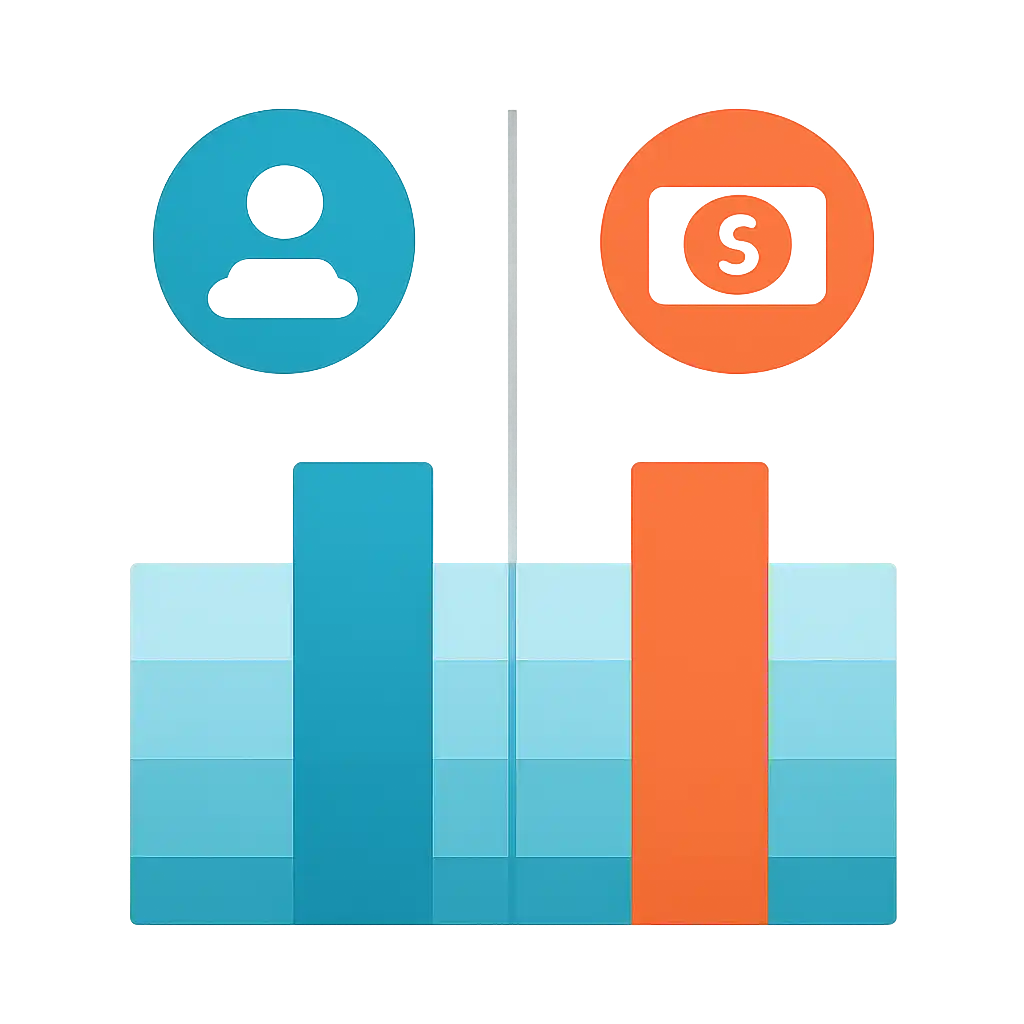 Infographic comparing options using coloured bars and icons only, no text or labels, flat design, Sharda