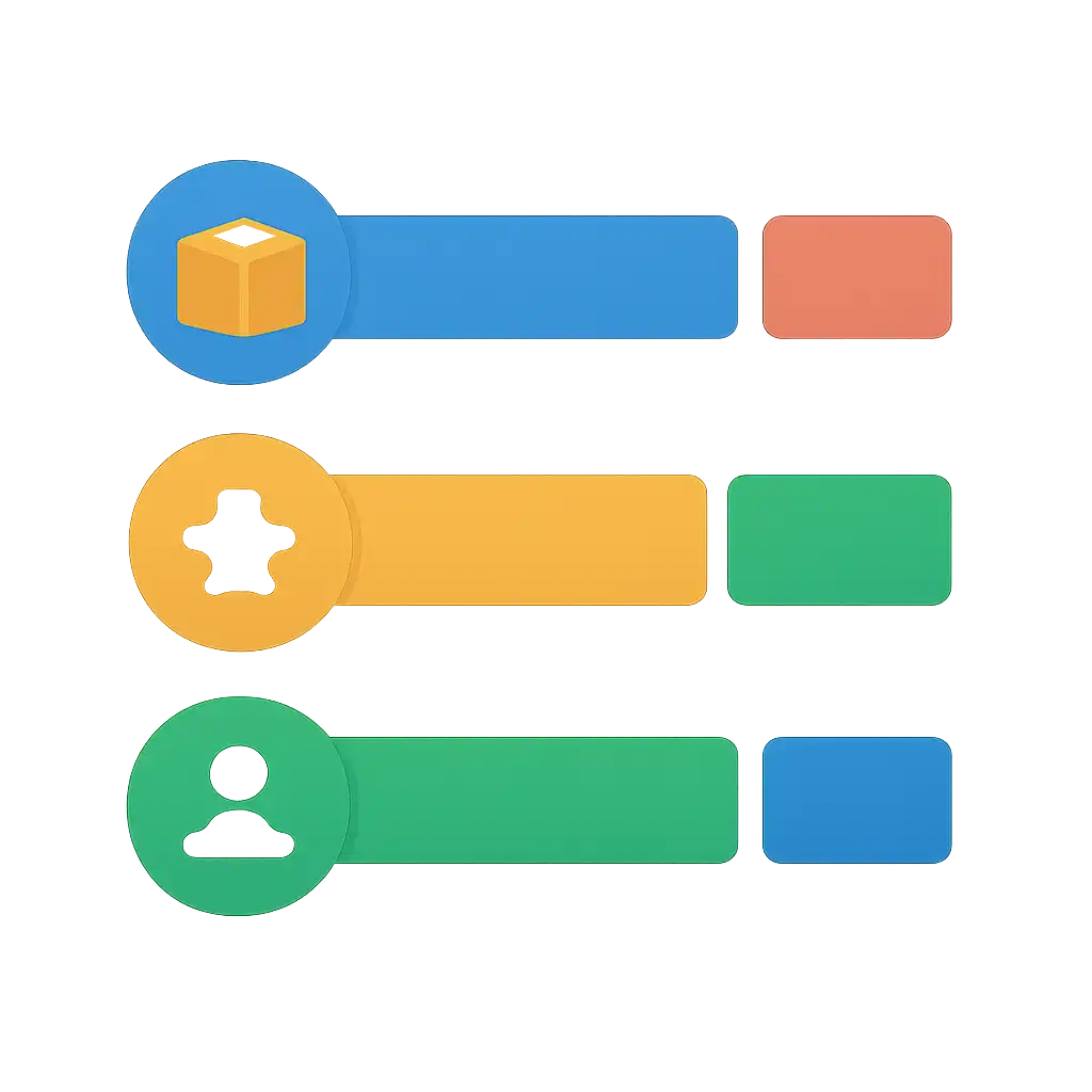 Infographic comparing options using coloured bars and icons only, no text or labels, flat design, Amazon